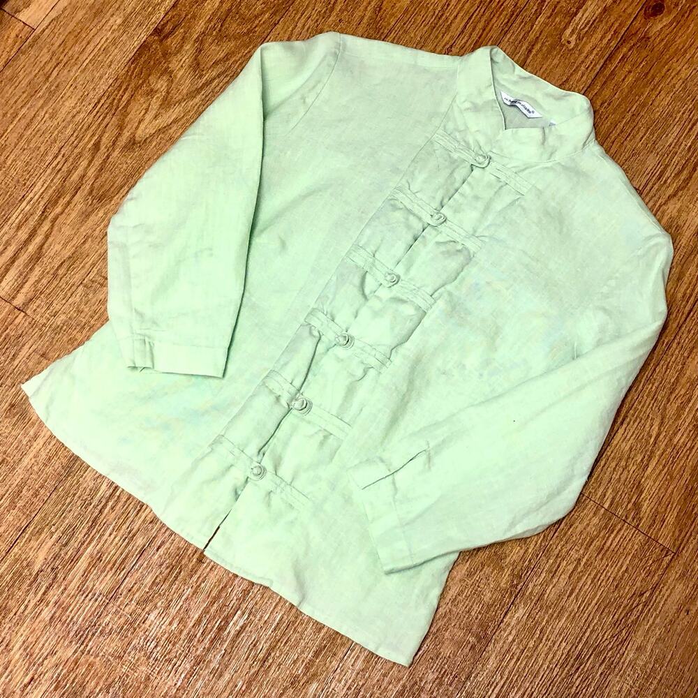 Richard Malcolm Green Oriental Design Quarter Sleeve Button Front Shirt Small